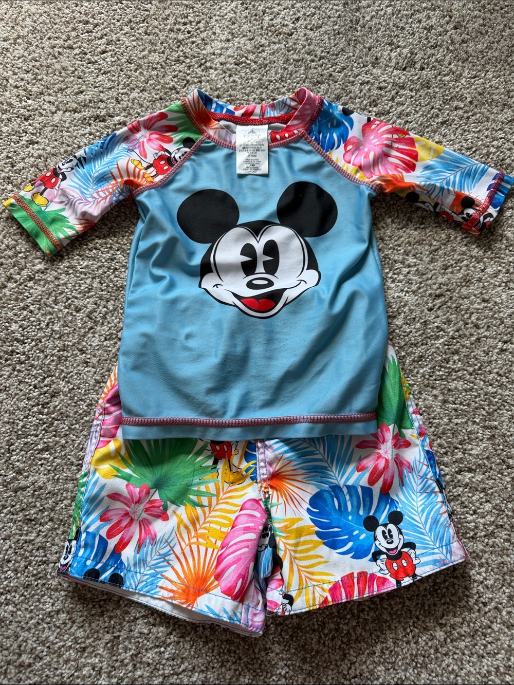 Disney Light Blue Mickey Mouse Tropical Kids Rashguard Set